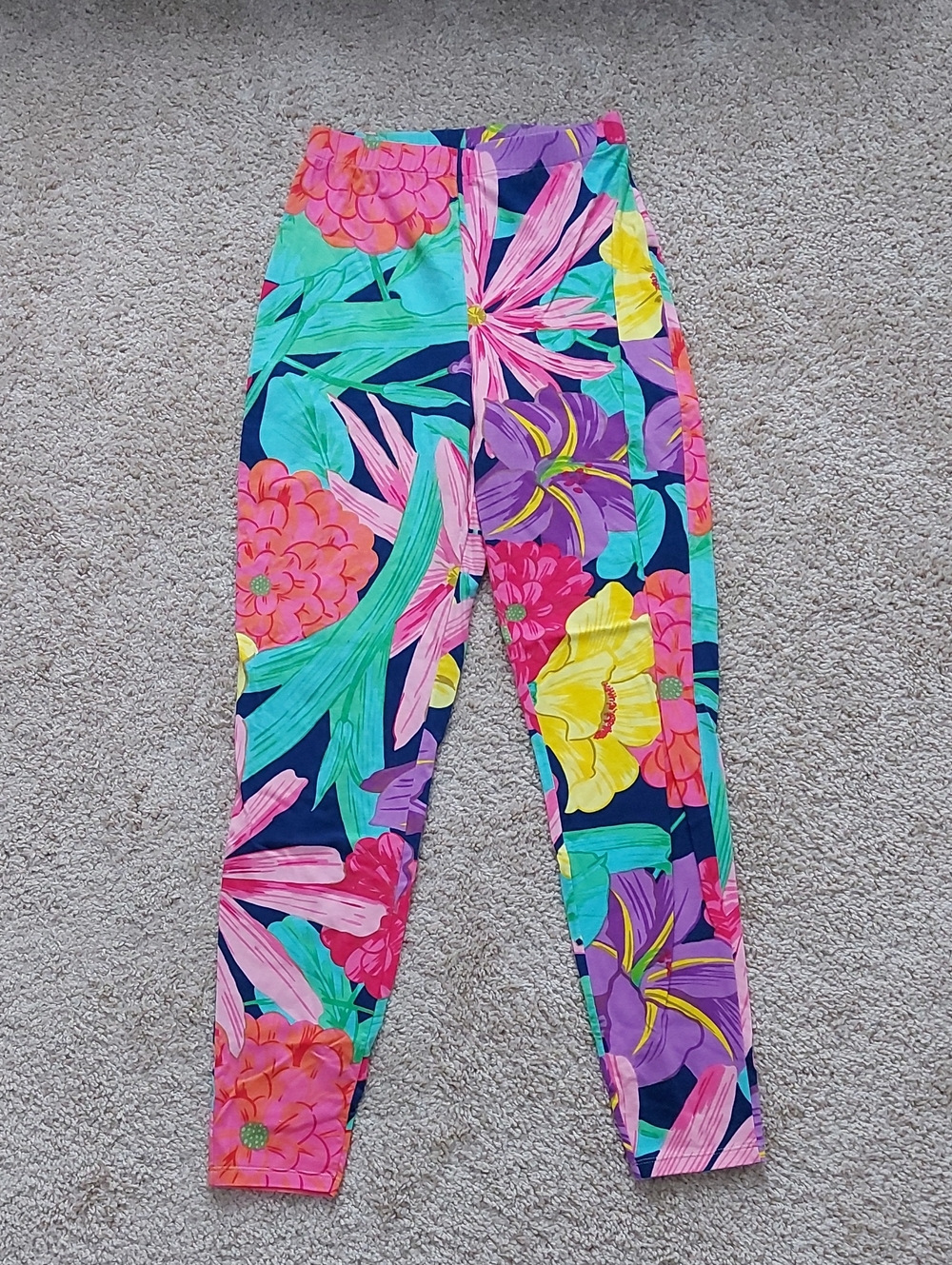 United Colors Of Benetton Floral Cotton Leggings S Pink, Green, Purple